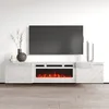 Image de Meuble Tv 183x38x35 Cm Blanc Brillant/blanc Mat Rota Avec Cheminée Intégrée Blanche Meuble Hi-fi Mural