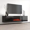 Image de Meuble Tv 183x38x35 Cm Noir Brillant/noir Mat Rota Avec Cheminée Intégrée Noire Meuble Hi-fi Mural