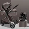 Image de Poussette 3 en 1 Bébé Combinée Siège-Auto Nacelle Trio Réversible Réglable Haute Qualité Roues increvables.chocolat
