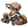 Image de Poussette 3 en 1 Bébé Combinée Siège-Auto Nacelle Trio Réversible Réglable Haute Qualité Roues increvables Canne khaki