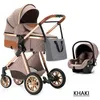 Image de BAZARLAND30 Poussette 3 en 1 Bébé Combinée Siège-Auto Nacelle Trio Réversible Réglable Haute Qualité Roues increvables Canne khaki