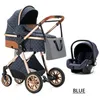 Image de Poussette 3 en 1 Bébé Combinée Siège-Auto Nacelle Trio Réversible Réglable Haute Qualité Roues increvables Canne BLEU.