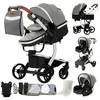 Image de Poussette 3 en 1 Bébé Combinée Siège-Auto Nacelle Trio Réversible cuir pu Roues increvables Canne.gris