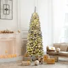 Image de GOPLUS 225CM Sapin de Noël Lumineux-641 Branches+350 LED-Décoration Flocage-Forme en Crayons Arbre-Réaliste en PVC-Base en Fer