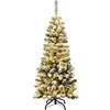 Image de GOPLUS 140CM Sapin de Noël avec 150 Lumières LED Flocage à Crayons Arbre Épais et Réaliste avec 242 Branches en PVC Base en Fer