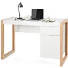 Image de COSTWAY Bureau Informatique Style Moderne 1125 x 50 x 75 CM 2 TiroirsTable d’Etude pour Chambre de Bureau à Domicile en MDF