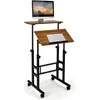 Image de COSTWAY Bureau Assis-Debout à Roulettes Table Imformatique pour Ordinateur Hauteur Réglable Poste de Travail Style Moderne Noyer