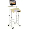 Image de COSTWAY Bureau Assis-Debout à Roulettes Table Imformatique pour Ordinateur Hauteur Réglable Poste de Travail Inclinable Naturel