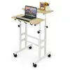 Image de Bureau assis-debout à roulettes, table informatique à 2 niveaux pour ordinateur avec hauteur réglable naturel