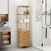 Image de COSTWAY Meuble Salle de Bain Colonne Panier à Linge et 3 Etagères de Rangement en Bambou et Toile dOxford