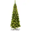 Image de Costway sapin artificiel lumineux mince,vert 230cm, led lumière blanche chaude, branches touffues, aiguilles en pvc
