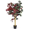 Image de GOPLUS 120CM Plante ArtificielleArbre Ficus Artificiel en PotSimulation de Ficus aux Feuilles Mixtes Rouges et Vertes