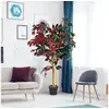 Image de Costway 120cm plante artificielle, arbre ficus artificiel en pot, simulation de ficus aux feuilles mixtes rouges et vertes, convient pour patio, salon, balcon(ficus rouge)