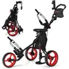 Image de COSTWAY Chariot de Golf Pliable 3 Roues-4 Hauteurs Réglables-Siège Hydraulique-Porte-Parapluie Réglable-Porte-Boisson-Sac-Rouge