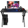 Image de COSTWAY Bureau Gamer Table Informatique 115 x 75 x 76 CM avec Porte-Gobelet Stable K Cadre en Acier Robuste Noir