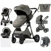 Image de Poussette 3 en 1 Bébé Combinée Siège-Auto Landau Nacelle Réglable Sac à Langer Haute Qualité Poussette Canne Gris Profond