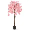 Image de COSTWAY Cerisier Artificiel de 160 cm - Fausse Plante en Pot avec Fleurs Roses et Blanches - Décoration de Mariage Rose
