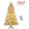 Image de Sapin de Noël Artificiel Enneigé 180 cm COSTWAY--Télécommande et Minuteur-51 Boules Lumineuses-250 LED Blanc Chaud-637 Branches