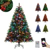 Image de Sapin de Noël Illuminé 180cm COSTWAY-370 Lumières RGB Multicolores-Modes Scintillants-Télécommande APP-Branches à Charnières