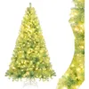 Image de Sapin de Noël Lumineux 180CM COSTWAY-Pré-éclairé-250 Lumières Blanc Chaud 8 Modes-688 Branches Ornée de Films Réfléchissants-Vert
