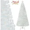 Image de Sapin de Noël LED Blanc à Fibre Optique 210cm COSTWAY-Feuilles Irisées Flocon de Neige-48 Lumières Multicolores-Décoration Etoilée