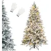 Image de Sapin de Noël Lumineux 210cm COSTWAY-300 Lumières LED Blanc Chaud-1687 Branches Floqué en PE et PVC-Support Métallique Pliable