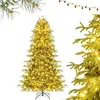 Image de Sapin Lumineux Articulé 210CM COSTWAY-370 Lumières LED Blanc Chaud-1090 Branches en PE et PVC-Pied Pliable en Métal-Paire de Gants