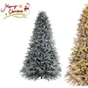 Image de Sapin de Noël LED Floqué 270cm COSTWAY-600 Lumières Blanc Chaud-Articulé-2198 Branches-Socle Métallique Pliable-Paire de Gants