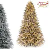 Image de Sapin de Noël LED Floqué 240cm COSTWAY-460 Lumières Blanc Chaud-Articulé-1646 Branches-Socle Métallique Pliable-Paire de Gants