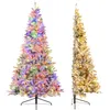 Image de Sapin de Noël LED Enneigé 180cm Demi-Forme COSTWAY-180 Lumières Blanc Chaud/Multicolores-9 Modes-Télécommande Minuterie-2 Gants