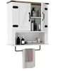 Image de COSTWAY Meuble Mural Salle de Bain - 2 Portes Compartiment Ouvert Étagère Réglable Barre à Serviettes pour Buanderie Cuisine