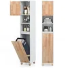 Image de COSTWAY Meuble Colonne de Salle de Bain avec 2 Portes Sac à Linge et 2 Compartiment Ouvert Étagères Réglables 32 x 31 x 1705 cm