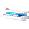 Image de Meuble tv blanc brillant 160l x 38l x 50,5h cm avec éclairage led,3 étagères en verre,connectivité bluetooth,support tv pour télé 70 Façade Brillante,avec Lumière