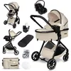 Image de Poussette combinée 3-en-1siège auto nacelle ultra légère (env. 7 kg) habillage pluie moustiquaire.BEIGE/NOIR