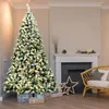 Image de GOPLUS 225CM Sapin de Noël Lumineux-1346 Branches+550 LED Blanc Chaud-Réaliste avec Décoration de Neige-Feuilles en PVC