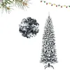 Image de Sapin de Noël Artificiel LED 225CM COSTWAY-350 Lumières Blanc Chaud-Aiguilles PVC Floqué de Neige-Support Métallique-à Charnières