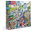 Image de Puzzle 1000 Pièces Paris Bookseller Illustration Colorée Bleu Vert Rose Blanc Eeboo