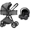 Image de Poussette 3 en 1 Bébé Combinée Siège-Auto Nacelle Haute Trio Réversible Réglable Haute Qualité Roues increvables Canne Gris