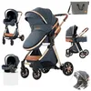 Image de Poussette 3 en 1 Bébé Combinée Siège-Auto Nacelle Trio Réversible Réglable Haute Qualité Roues increvables Canne bleu.