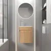 Image de GOOBUY Meuble de Salle de Bain Mural 41 cm Meuble-Lavabo Suspendu avec Rangement Lavabo en Résine Robinet Chromé Naturel