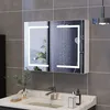 Image de Armoire de salle de bain Étagères Réglable 3 étagères ouverts 2 portes miroir avec LED miroir 80 x 13.5 x 60cm Blanc