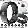 Image de XtraDiTech Bague Connectée ECG Cadre12 Carré Noir Mat Moniteur VFC Fréquence Cardiaque SpO2 Sommeil Socle 480mAh Blanc miTransparent