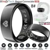 Image de XtraDiTech Montre Connectée Bague ECG Cadre Carré Rond Noir Mat Moniteur VFC Fréquence Cardiaque SpO2 Sommeil Socle 480 mAh Blanc 8#