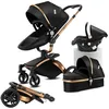 Image de Poussette Magic ZC Poussette 3 en 1 Pousette Pousette trio 3 en 1 Pliage automatique Cuir PU Rotation à 360° Avec Grand panier Noir