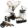 Image de Poussette 3 en 1 Magic ZC Poussette Pousette trio 3 en 1 Pousette Cuir PU Rotation à 360° Avec Grand panier 0-3 ans Max 15kg Blanc