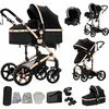 Image de Poussette 3 en 1poussette combinée de haute qualitéroues robustes + sac à langer pratiquepare-soleil réglablenoir-or