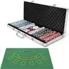 Image de Mallette de Poker DREAMADE avec 500 Jetons 3 Boutons et 2 Jeux de Cartes Bleues