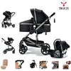 Image de MagicZC Poussette 3 en 1pour nouveau népliableAvec nacellecosy bébécombinéesCeinture de sécurité à 5 pointsnoir