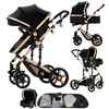 Image de Poussette 3 en 1 Magic ZC Poussette Poussette cosy voyage Jusquà 15KG 0-3 ans Pliage en un clic Avec grand panier Noir or