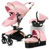 Image de Poussette 3 en 1 Magic ZC Poussette pliable Poussette bébé Poussette nouveau-né Cuir PU Rotation à 360° 0-3 ans Jusquà 15 kg Rose